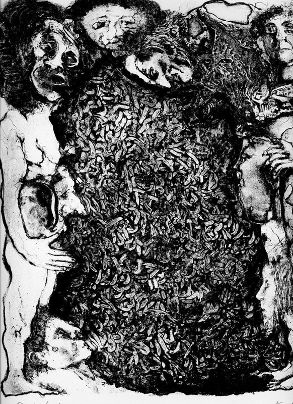 Verwandtschaft aus der Serie Groteske, 1988, Lithographie, 29,5 x 26 cm