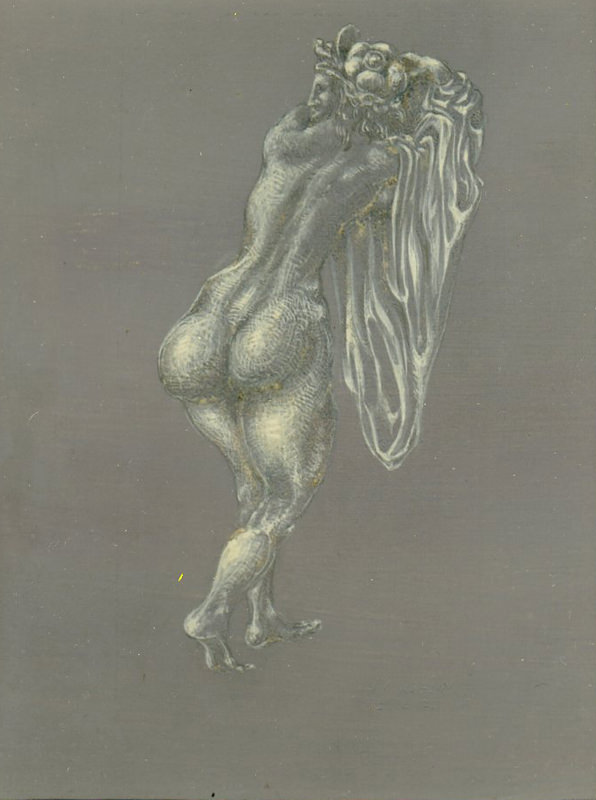 Ankleiden, 1977, Silberstiftzeichnung, 15,5 x 13 cm