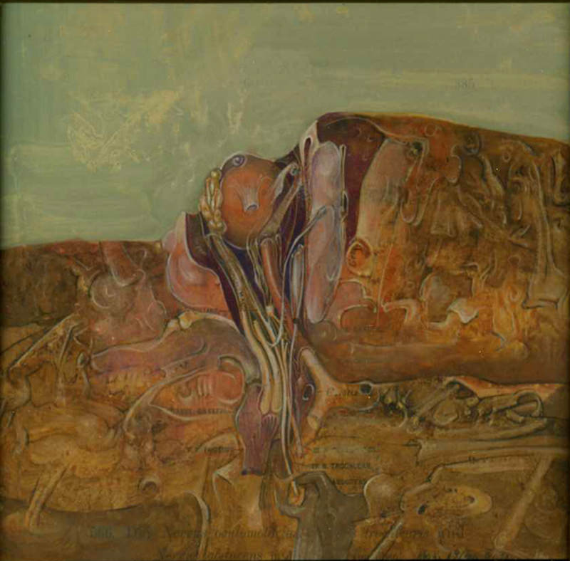 Anthropomorphe Landschaft Top-IV, 1969, Tusche/Collage, 23 x 14,5 cm