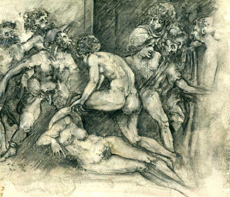 Der blaue Kammerherr, 1986, Tusche/Farbstift, 18 x 19 cm