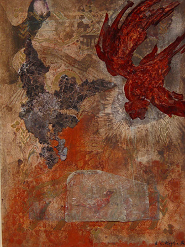 Feuervogel, 1992, Collage/Tusche, 20 x 15 cm