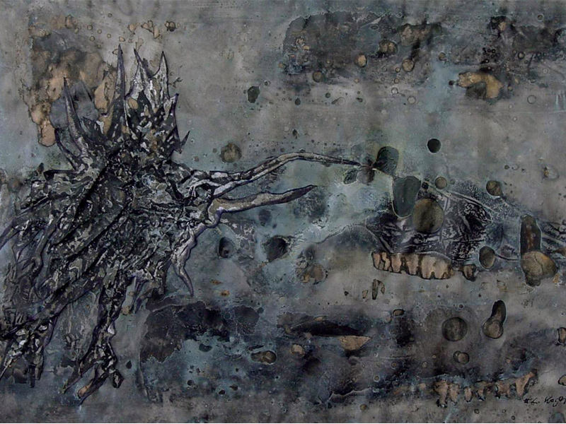 Utopia, 1992, Collage/Tusche, 26 x 18 cm