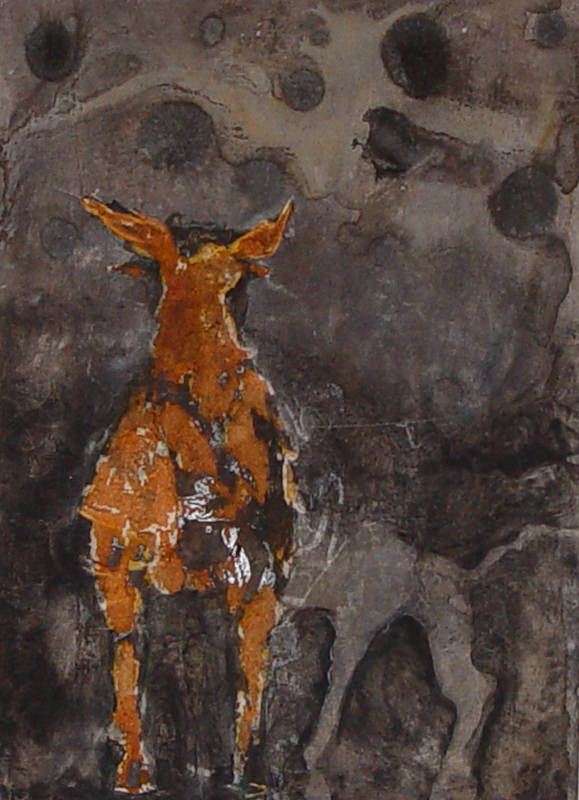 Stier, 1992, Tuschzeichnung/Collage, 21 x 14,5 cm