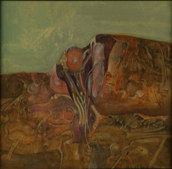  Anthropomorphe Landschaft Top-IV, 1969, Tusche/Collage, 23 x 14,5 cm 